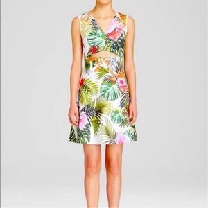 NWOT Clover Canyon Tropical Floral V-neck Sleeveless Scuba Mini Dress Small